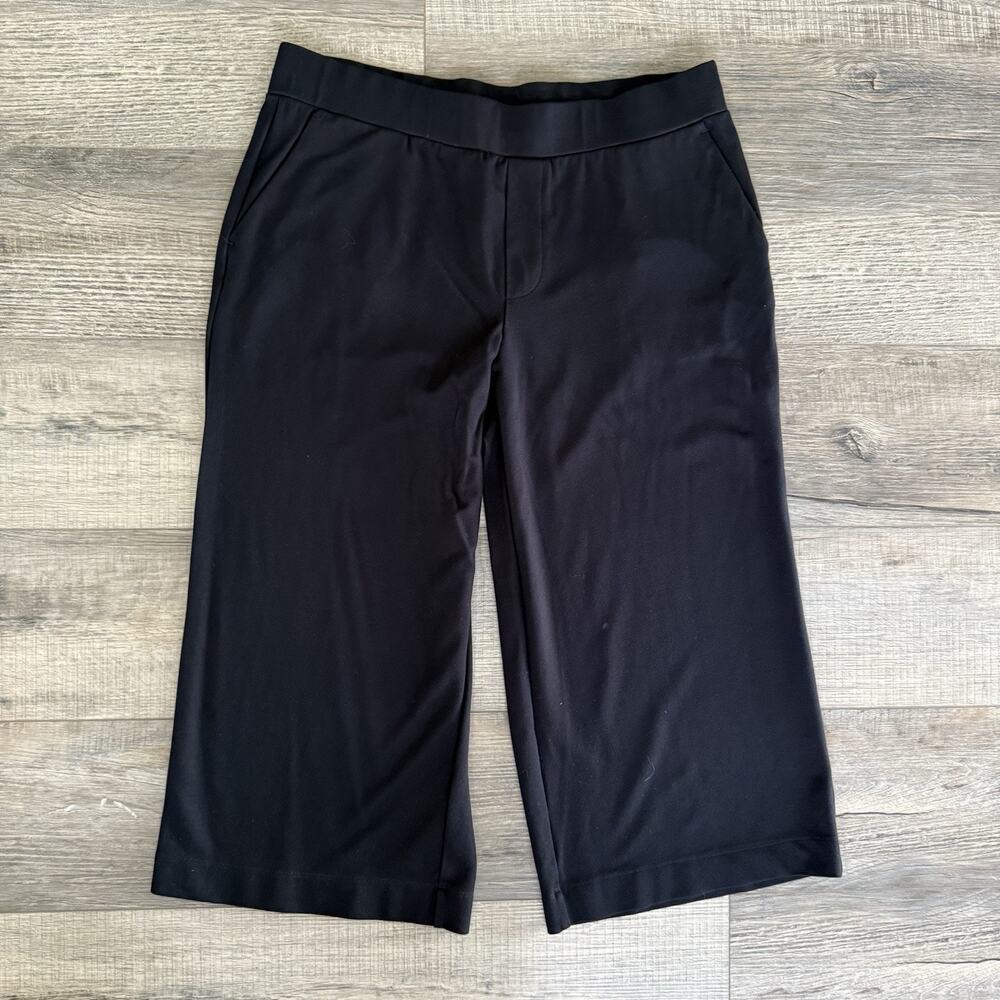 Jason Wu Women Black Wide Leg Stretchy Cropped Pull On Pants Large Capri Stretch